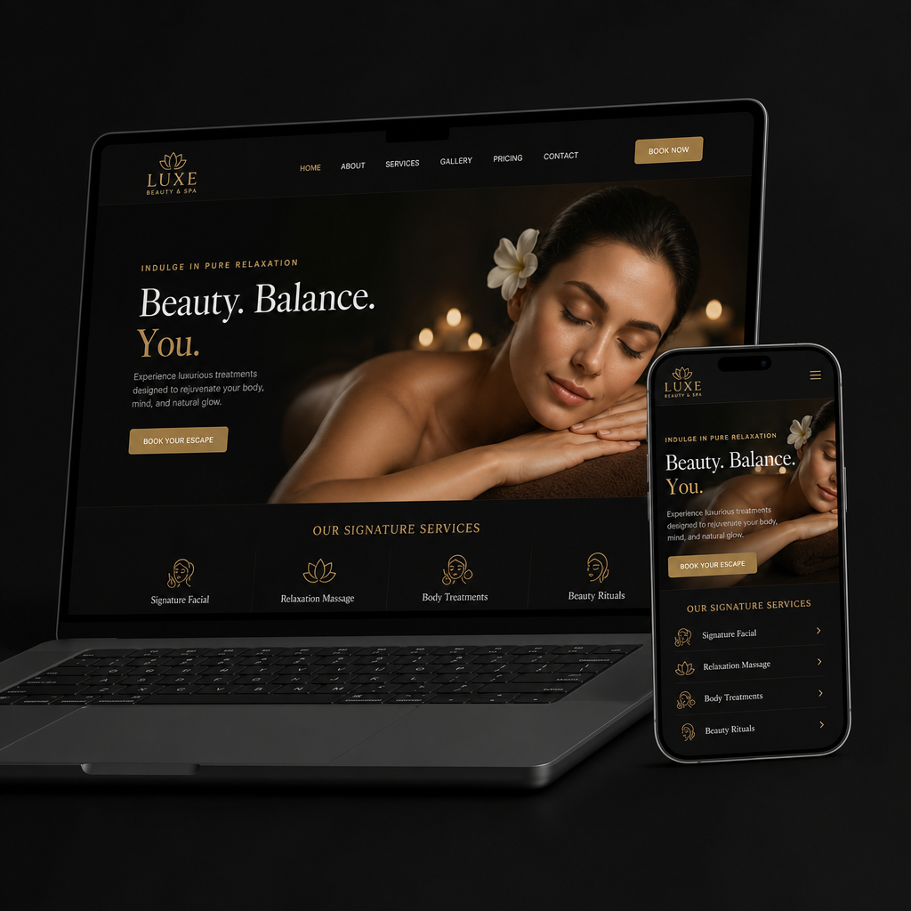 Mockup de laptop e smartphone exibindo uma landing page profissional